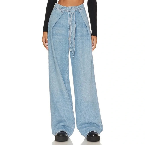 NWOT MOTHER Snacks High Waisted Tie Front Funnel Sneak Jeans 26 All You Can Eat - Picture 2 of 10